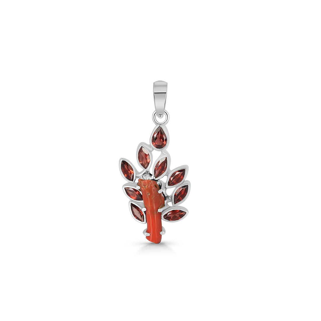 Red Coral & Garnet Pendant-(COR-P-17)